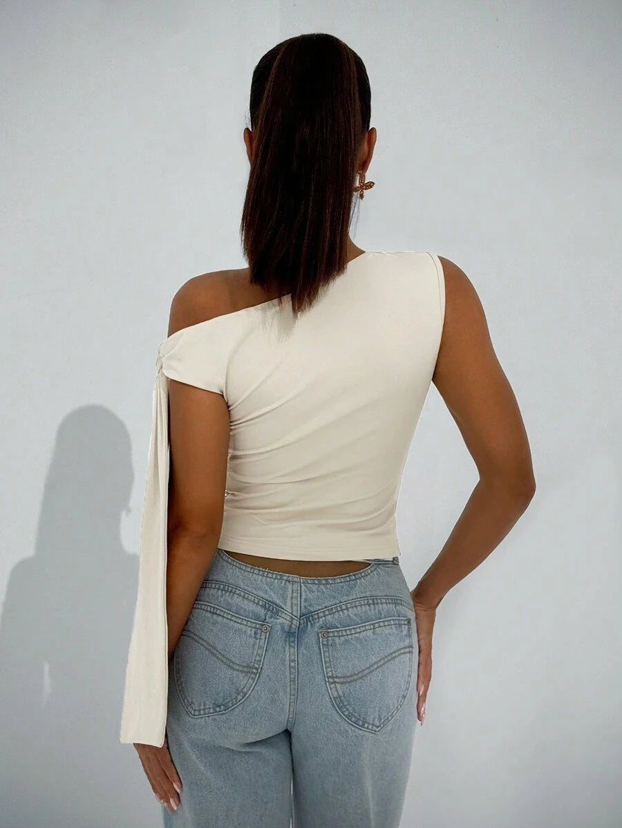 BAE | BLOUSE COL ASYMÉTRIQUE LIÉ ÉPAULE