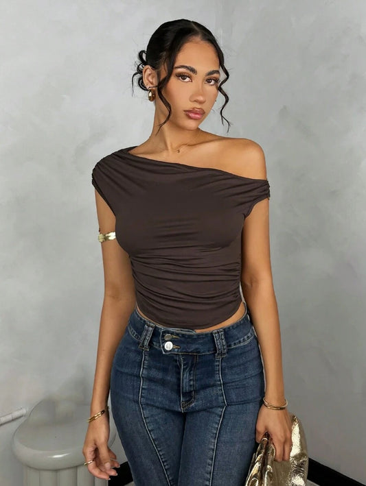 POÉSELLE | TOP RUCHÉ ASYMÉTRIQUE ÉPAULE OBLIQUE