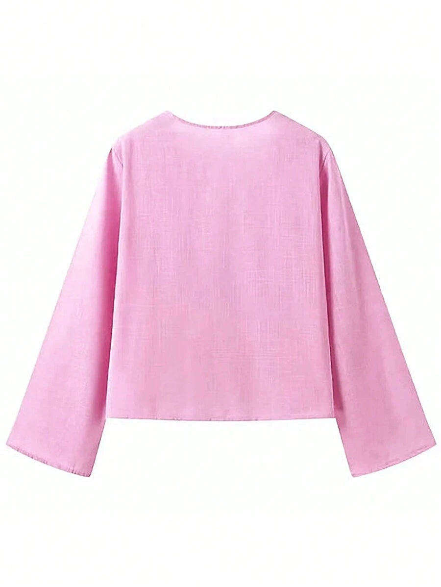 INAWLY | BLOUSE CASUAL À COL LIÉ ET MANCHES FLARE
