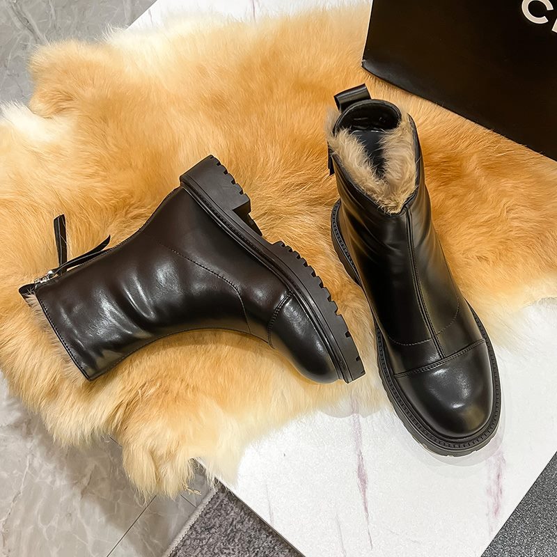 Bottes d’Hiver en Cuir Élégantes, Chaudes et Antidérapantes