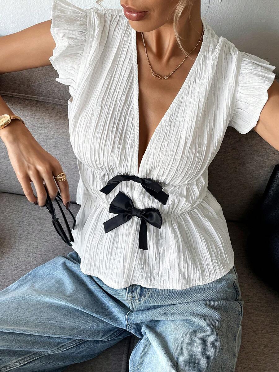 FRENCHY | BLOUSE AVEC NŒUD CAP MANCHES COURTES