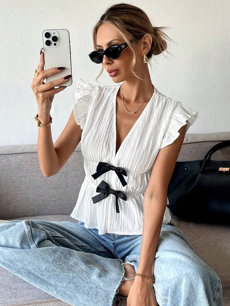 FRENCHY | BLOUSE AVEC NŒUD CAP MANCHES COURTES