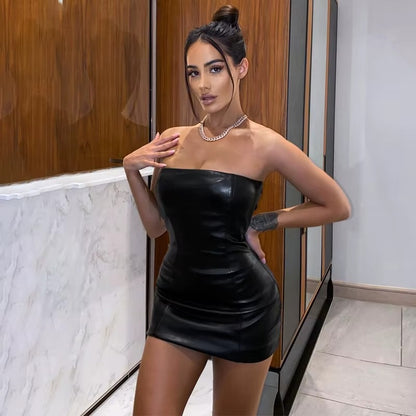 BLACK VENUS | MINI ROBE CUIR PU MOULANTE