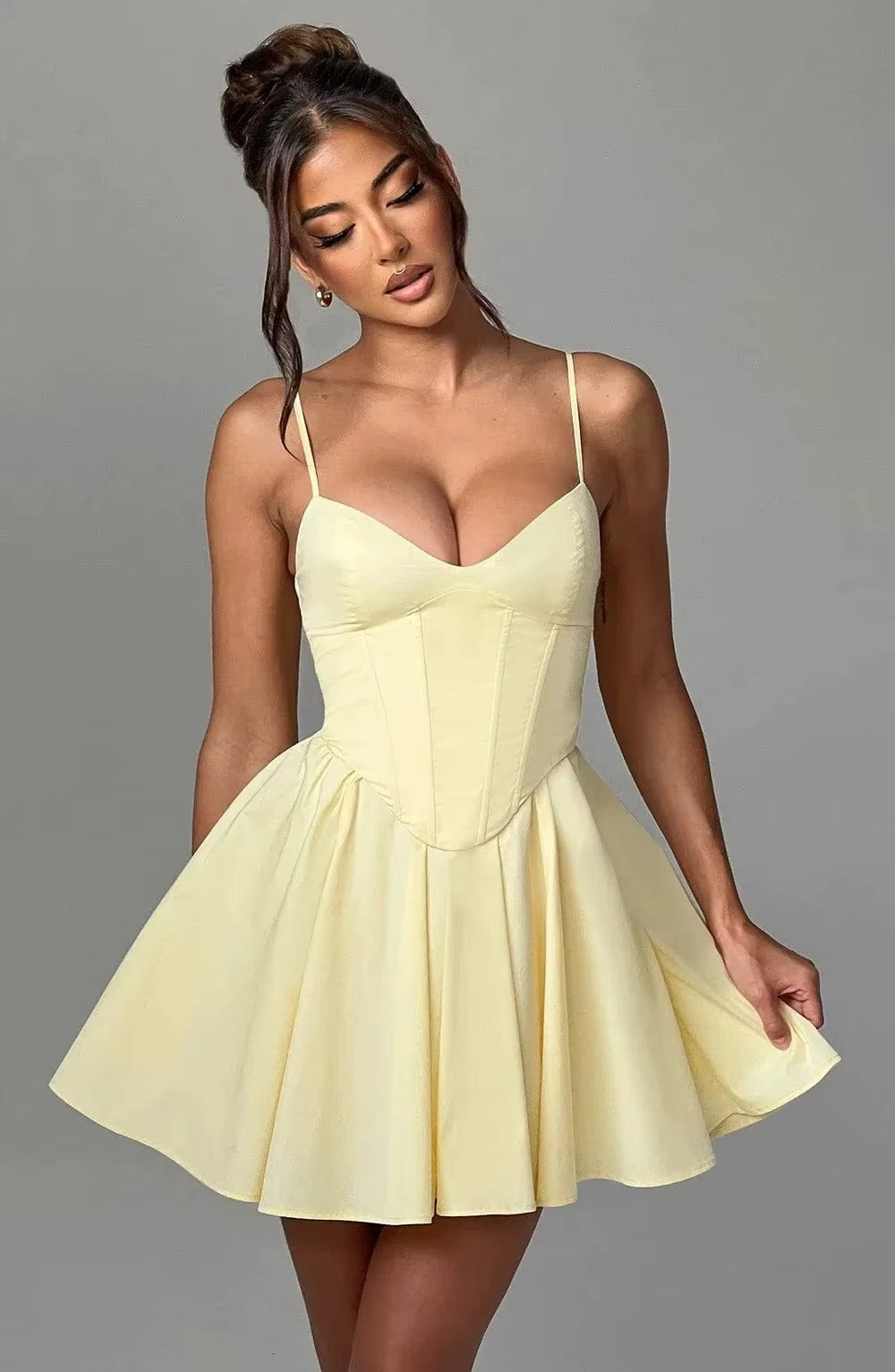 HUGCITAR | MINI ROBE PLISSÉE FLEURIE ZIPPÉE