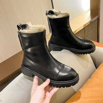 Bottes d’Hiver en Cuir Élégantes, Chaudes et Antidérapantes